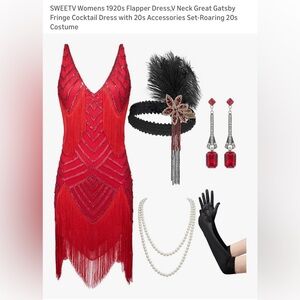 Red Fringe Gatsby flapper dress 🍒earrings not included